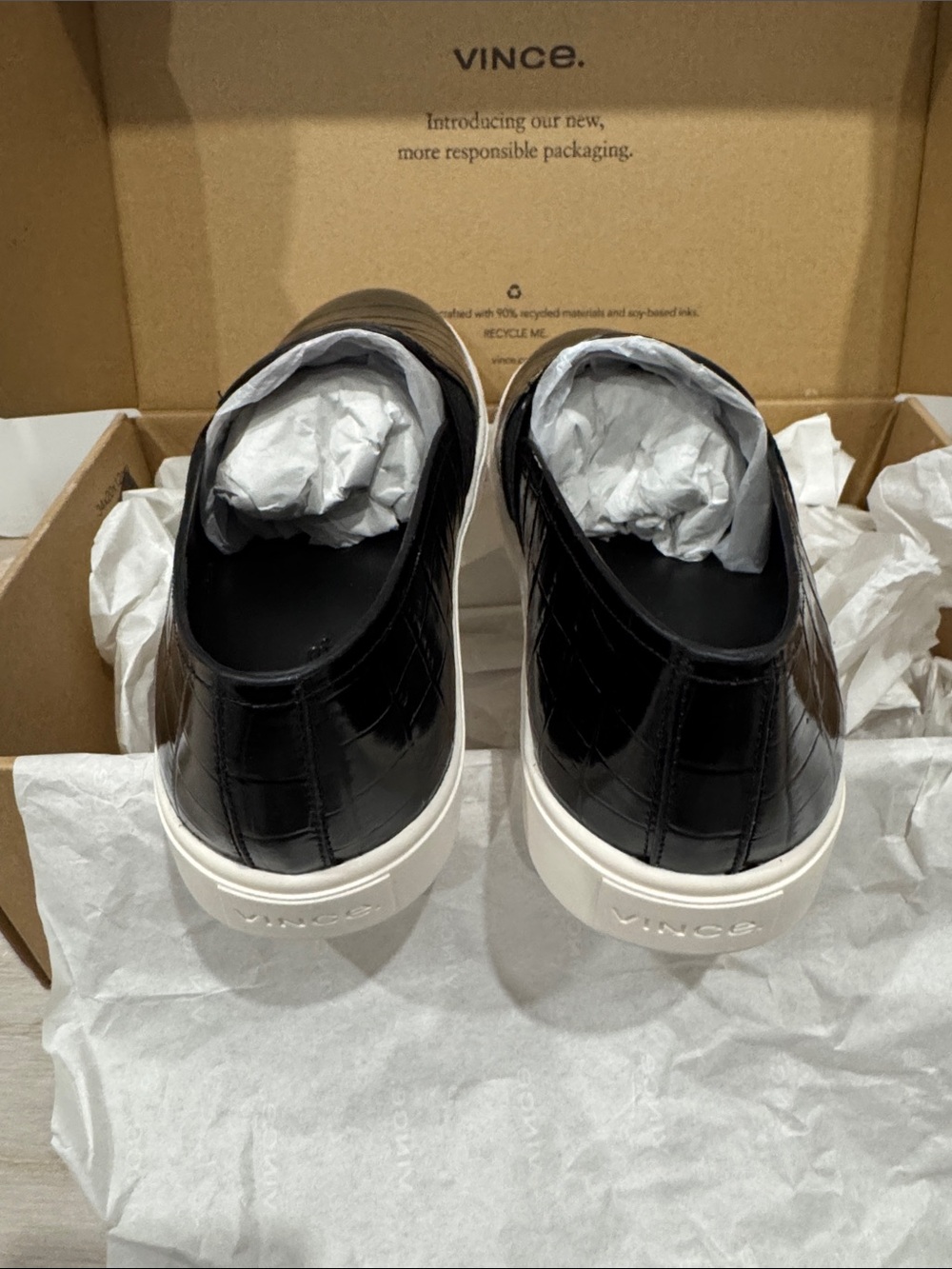 Vince Black Croc-Embossed Slip-On Sneakers with White Sole - Picture 5 of 5